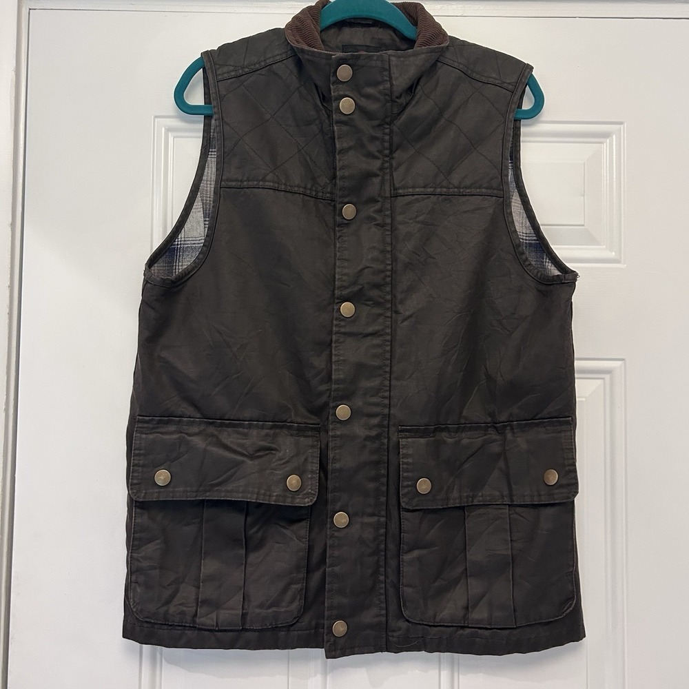 Mountain and Isles Men's Waxed Canvas Vest Flannel Lined Full Zip Size M Olive